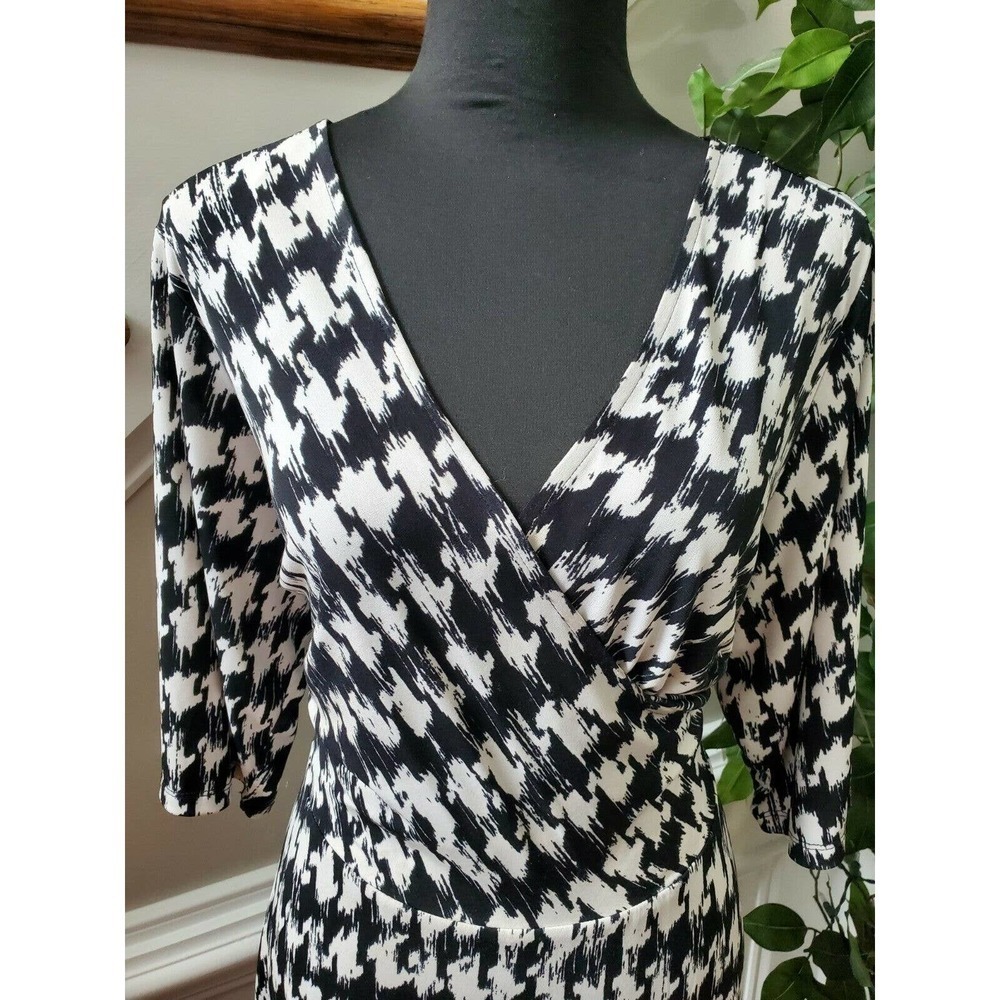 Studio One Women Black & White Polyester V-Neck Long Sleeve Knee Length Dress 14 - Picture 5 of 12